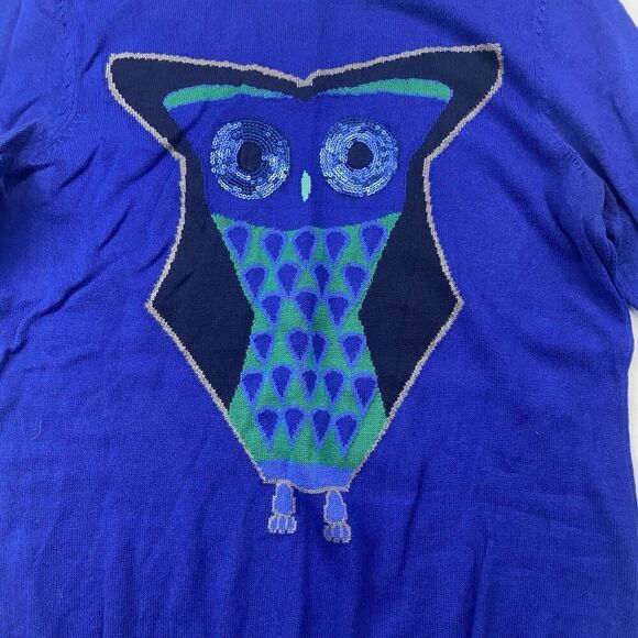 Cynthia Rowley Royal Purple Owl Sweater Sequins Round Neck Back Zip Cotton Sz M - Picture 4 of 9